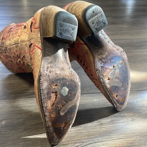 Corral - Vintage Western Boots - Tan/Red - 6 1/2M - Picture 9 of 14